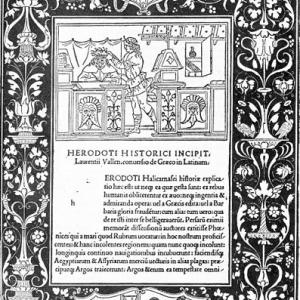  Dedication page for the Historiae by Herodotus, Joannes and Gregorius de Gregoriis de Forlivio, printers, Venice, 1494 via Wikimedia commons.